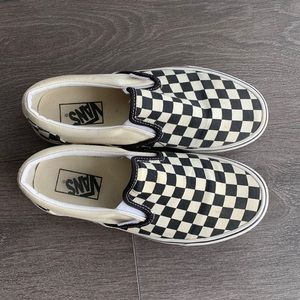 Vans Classic Slip On Sneakers (Cream + Black checkerboard)